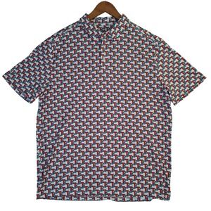 Burlebo Men's Polo Shirt Large Red Blue Performance Geometric Wicking